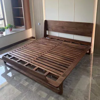 Az észak-Amerikai fekete dió teljes tömör fa ágy egyszerű hálószoba nagy ágy Skandináv stílusú bútorok modern cseresznye fa ágy
