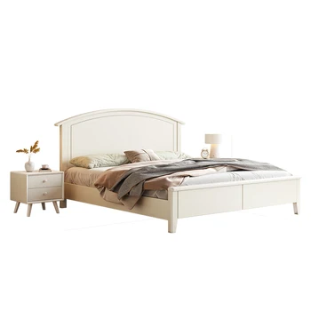Modern, egyszerű, tele tömör fa ágy 1,8 méter, hálószoba fény luxus fehér franciaágy 1.5 krém stílus Északi gyermek ágy