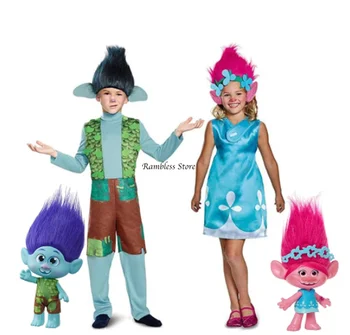 A gyerekek Halloween Cosplay Ruha, a Lányok a Trollok Bobbi Frank Cosplay Jelmezek Gyerekeknek Farsangi Buli Cosplay Ruha a Paróka