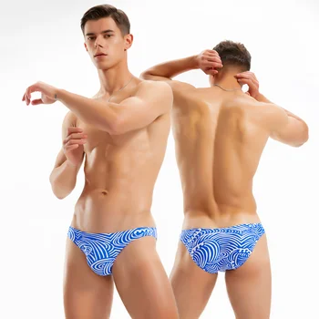 WD279 2023 szexi kék hullám nyomtatott fürdőruha férfi úszni bikini forró alacsony derék, feszes, meleg férfi tanga fürdőruha úszni rövidnadrág beach nadrág