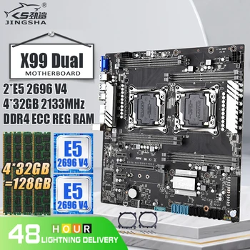 X99 Kettős Alaplap LGA2011 V3 V4 Set, 2, 5 G Szolgálja 2db XEON E5 2696V4 a CPU, mind a 4*32 GB=128GB DDR4 ECC REG 2133mhz RAM X99 Készlet