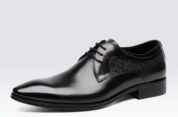 Új stílus Magas, tetején kézzel rámutatott, talpig férfi üzleti cipő valódi bőrből készült divat csipke ruha, cipő