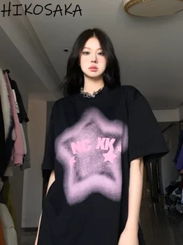 Harajuku Csillag Nyomtatott Grafikai Tshirt koreai Stílus Hippop Laza Alkalmi Tee Rövid Ujjú O-nyak Punk Top Nyári Y2k Ruhák 90-es években