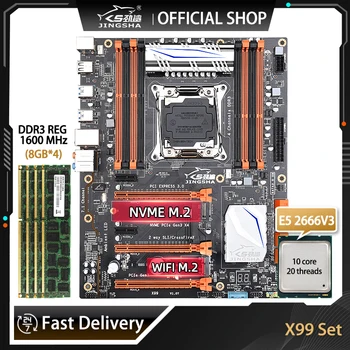 JINGSHA X99 Alaplap Kit Xeon E5 2666 V3 Kit LGA 2011-3 CPU Processzor 32 GB=4*8G DDR3 1600 mhz-es Memória M. 2 NVME X99 Négy Csatorna