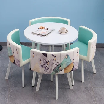 Kerek Asztal Fa Comedor 4 Sillas Modern Konyhában terített Asztal Étkező Asztal Szett 4 Szék Mesa Redonda Otthon Bútor HY
