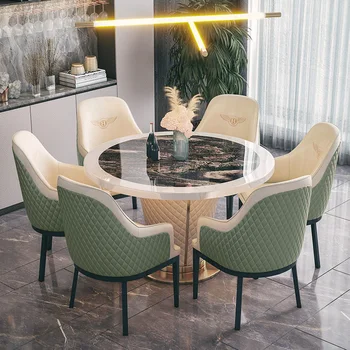 Modern, Világos Luxus Márvány Kör Északi Étkező Asztal körasztal Egyszerű Kerek Asztal Szék Kombináció