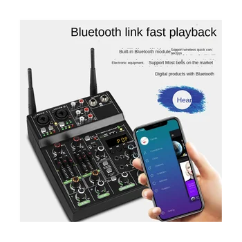 4 Csatornás USB-Audio Mixer Vezeték nélküli Mikrofon Hang Stúdió Keverő a Bluetooth REC DJ Konzol Keverés Egy