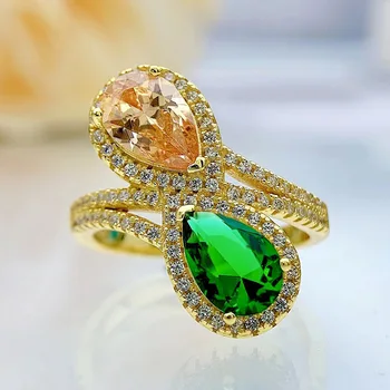 Vízcsepp Smaragd Gyűrű Női S925 Ezüst Bevonatú K Sárga Vintage Színes Drágakő Beállítása Gyémánt Személyre szabott Női Gyűrű