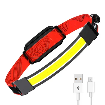 USB Újratölthető COB LED Fényszóró Head Zseblámpa munkalámpa 3 Üzemmód Piros Figyelmeztető Villogó Lovaglás Fényszóró Halászat A Kemping Sürgősségi