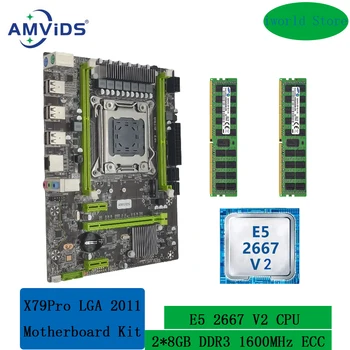 X79Pro Alaplap Kit X79 Kombó Xeon E5 2667 V2 PROCESSZOR, 16 gb-os(2*8 GB) DDR3 1600 mhz-es RECC Memória Beállítása LGA 2011 M. 2 NVME