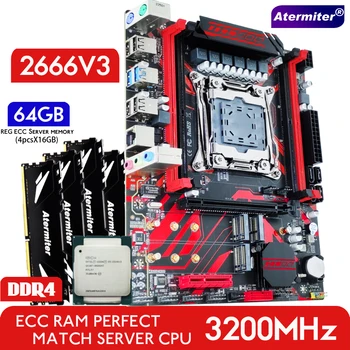 Atermiter X99 D4 Alaplap Szett Xeon E5 2666 V3 PROCESSZOR LGA 2011-3 Processzor DDR4 64 gb-os ( 4 X 16GB ) 3200MHz REG ECC RAM Memória