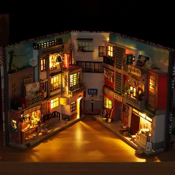 Diy Könyv Nook Fa Polc, Könyvespolc Helyezze Be Miniatúrák Ház Modell Kit Anime Gyűjtemény Babaház Miniatűr Szülinapi Játék, Ajándék
