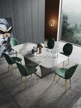 Olasz luxus minimalista kis lakás téglalap alakú Pandora luxus kő fényes lappal designer stílusú családi étkezőasztal