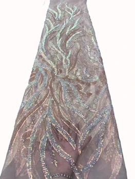 Luxus Afrika színes flitterekkel gyöngyös cső szövet, Franciaország tüll csipke menyasszonyi sequin esküvői ruha hímzett csipke szövet/5 méter
