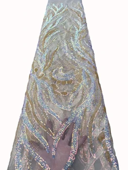 Luxus Afrika színes flitterekkel gyöngyös cső szövet, Franciaország tüll csipke menyasszonyi sequin esküvői ruha hímzett csipke szövet/5 méter