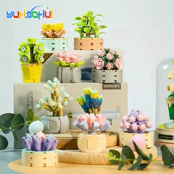 DIY Mini Kis Méretű építőkockák Zamatos Cserepes Növény Díszek Szimuláció Zamatos Halhatatlan Virág Puzzle Játékok Gyerekeknek