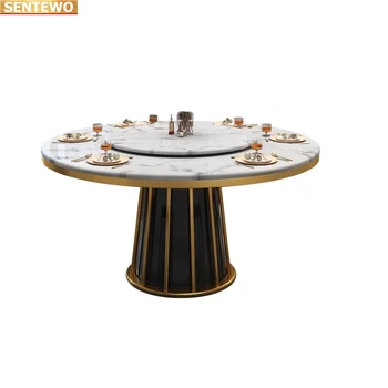 Tervező Luxus kerek étkező Márvány Kő Födém étkező asztal szett 4 6 szék mesa tablo bútor meuble Rozsdamentes acél arany bázis