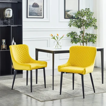 2 étkező szék modern étkező bútorok fém cső lábak szövet sárga
