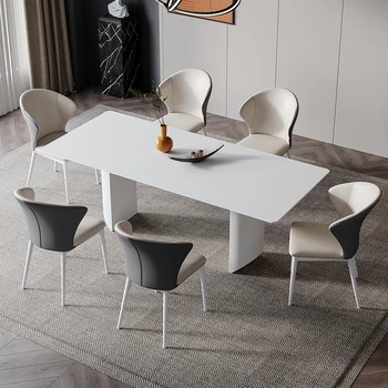 Fehér Asztal, Szék Kombináció Étkező Otthon Bútor Modern Design Rock Lemez 2 Méter 6 Fő Minimalista Konyha Asztal
