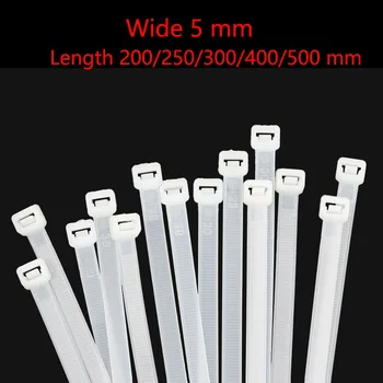 Én-zár Műanyag, Nylon Kábel nyakkendő, Fehér Kábel Nyakkendő Rögzítő Gyűrű Ipari Kábel Nyakkendő Kábel Nyakkendő Széles, 5 mm x 200 - 500 mm