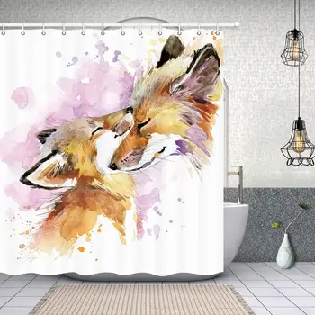 Állatok az Anyaság Dekoráció Akvarell Fox Baba-mama Fox Zuhanyzó Függöny, Poliészter Szövet Catoon Fox Fürdőszoba Dekoráció