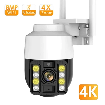A 4K PTZ Kamera 8 MEGAPIXELES Kültéri IP Kamera WiFi ICsee 4X Zoom Vezeték nélküli Videó Megfigyelő 4MP Onvif Biztonsági Rendszer 1080P AI Követés