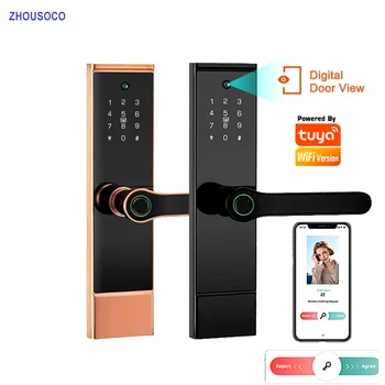 Tuya Wifi Kukucskálón HD Kamera, Elektronikus Zárak Digitális Biometrikus Ujjlenyomat-Intelligens Zár Beépített Kapu APP Remote Unlock