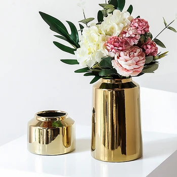 Skandináv Stílusú Galvanizáló Arany Kerámia Fény Luxus Váza Kreatív Nappali Virágkötészeti Asztal Dekoráció, Dísztárgyak