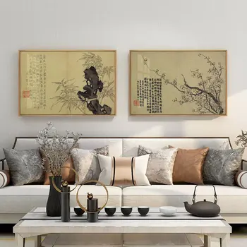Klasszikus Kínai Stílusú Bambusz Fenyő Tinta Virágok Művészeti Plakátok Vászon Festmény Fal Nyomtat Képeket Nappali, Modern Otthon Dekoráció