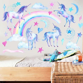 Rainbow Unicorn Fali Matrica Gyerekeknek Szoba, Hálószoba, Nappali, Dekoratív Gyermekek Fali Matricák Matricák Háttérkép