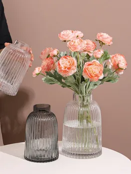 Egyszerű, Átlátszó csíkos váza Üveg váza Hidroponikus váza ins Modern Dekoráció váza Haza, díszítés, terem dekoráció