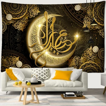 Ramadán Dekoráció Iszlám Dekoráció Eid Dekoráció Nyomtatott Háttér Fali Kárpit Ruhával Ramadan Mubarak Kareem Lakberendezés