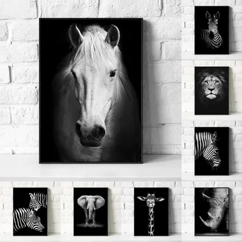Állat, Ló, Oroszlán, Zebra, Vászon Festmény Fekete, Fehér, Poszterek, Nyomatok, Wall Art Képek Nappali lakberendezés Cuadros