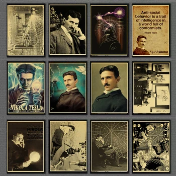 Híres Tudósok Nikola Tesla Retro Nyomtatás Művészeti Vászon Poszter Nappali Dekor Haza Fali Kép