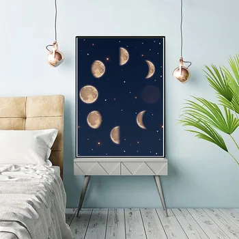 Hold Fázis Vászon Festmény Minimalista Holdfogyatkozás Wall Art Poszter Nyomtatás Absztrakt Képek Skandináv lakberendezés Nappali