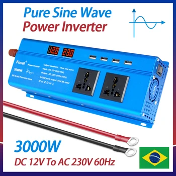 Tiszta szinuszos DC 12V AC 230V 60Hz 3000W Peak LED Kijelző 4.8 4 USB 2 AC Univerzális Csatlakozó Autós Adapter Power Inverter