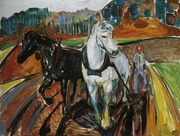 Olaj Festmény Reprodukció, Vászon,Vászon, ló-csapat-1919 által Edvard Munch,100% - ban kézzel készített,absztrakt festmény
