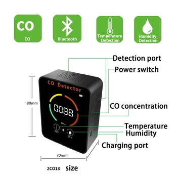 3 In 1 Bluetooth Levegő Minőségének Nyomon Figyelmeztető Riasztás CO Hőmérséklet Páratartalom Monitor Haza levegőminőség Érzékelő Igazi Érzékelők