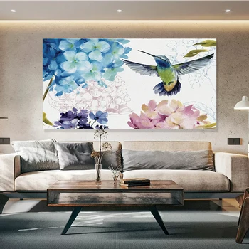 Kolibri Nektárt Gyűjt A Szép Virágok Vászon Festmények Nyomtatása Wall Art Kép A Nappali, Lakberendezés Keret Nélküli