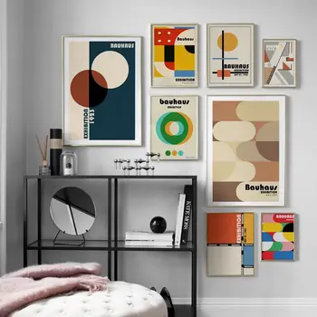 Bauhaus Absztrakt Geometria Múzeum Kiállítási Fal Művészi Nyomatok Vászon Festmény Északi Poszter Fali Képek Nappali Dekor