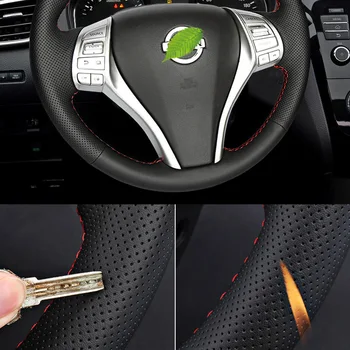 Kormánykerék-Fedezze Nissan Teana X-TRAI Sylphy Tiida bézs kézzel varrott tartós igazi mikroszálas bőr autó tartozékok