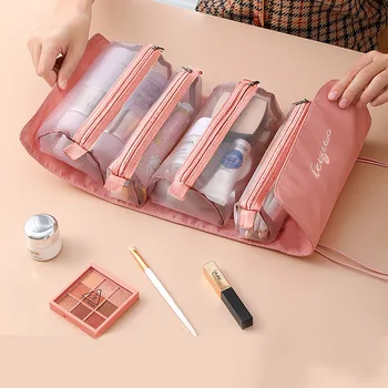 Levehető kozmetikai táska hordozható nagy kapacitású 4 az 1-ben hordozható összecsukható utazási kozmetikai fürdőszobai tároló táska