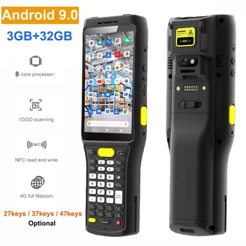 Hosszú Scan Tartomány Androd 9.0 Qcta-Core 3+32G Adatokat Gyűjtő 4G NFC 1D 2D vonalkódolvasó Pisztoly Markolat PDA Vonalkód Olvasó Leltár