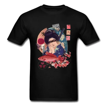 Japán Gésa Szamuráj Koi Ponty Művészeti Tshirts Szex Pin-Up Nő Férfi Alkalmi 100% - Os Kényelmes Pamut Legénység Nyak Póló Ingyenes Hajó