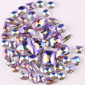 Ezüst karom beállítás 50pcs/zsák 11 formák mix Violet AB üveg kristály varrás strasszos menyasszonyi ruha, cipő, táskák diy berendezés