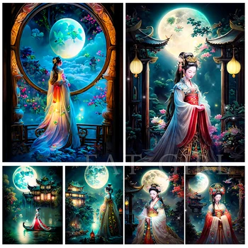 5d Diy Lány Hold Diamond egy Új kép 2023 Hímzett Kínai Nő, Stílus Klasszikus Táj Mozaik Strasszos Otthoni Dekoráció