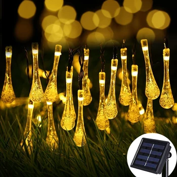 Napenergia String Fények 30 LED vízcsepp Napelemes Tündér String Világítás Karácsonyi Esküvő Kert, Dekoráció