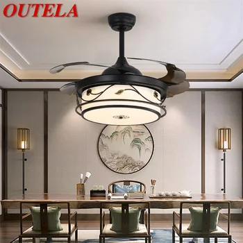 OUTELA Modern LED Mennyezeti Ventilátor Fény Fekete Távirányító 3 Színben LED Haza, Étkező, Hálószoba Étterem