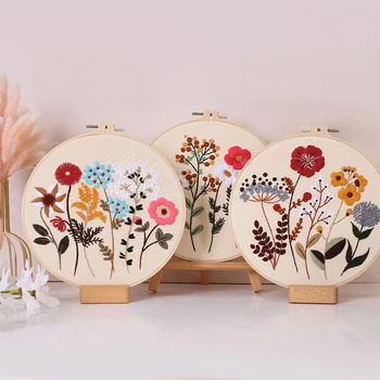 DIY Hímzés Készlet Kezdő Virág Nyomtatott Minta Növény keresztszemes Kézimunka Karika Kézzel készített Varrás Art Kézműves Dekoráció