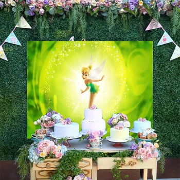 Disney Rajzfilm Chartreuse Csillogó Fotózás Hátteret Csingiling A Lányok Hercegnő Boldog Szülinapi Party Dekoráció Háttér